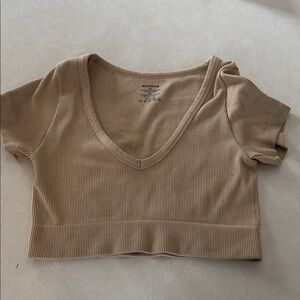 Ambiance Tan Ribbed V-Neck Crop Top